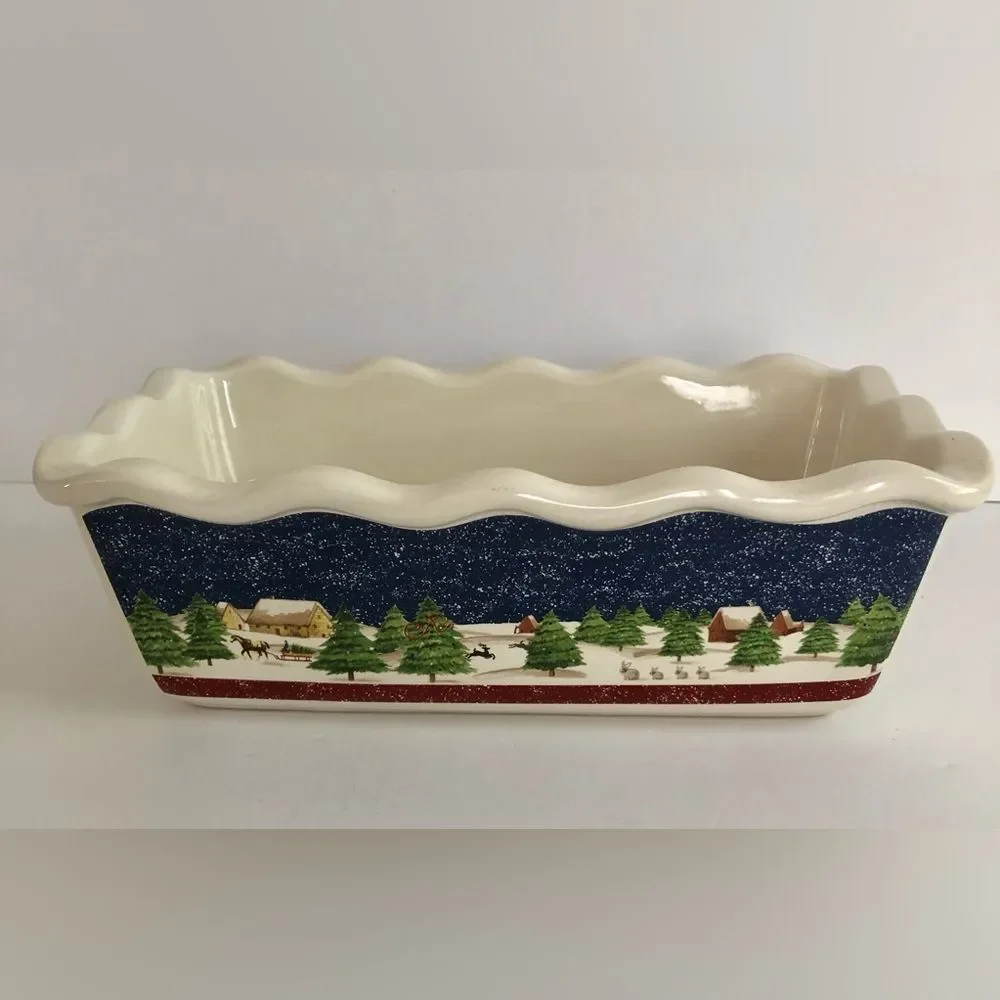 STONEWARE CHRITMAS BREAD LOAF PAN NANTUCKET SQUARE 9.5